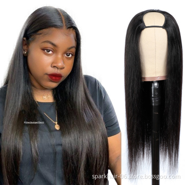 Wholesale High Quality Human Hair U-Part Wigs Straight For Black Women,Wholesale Body Wave Brazilian Human Half Wig Vendor